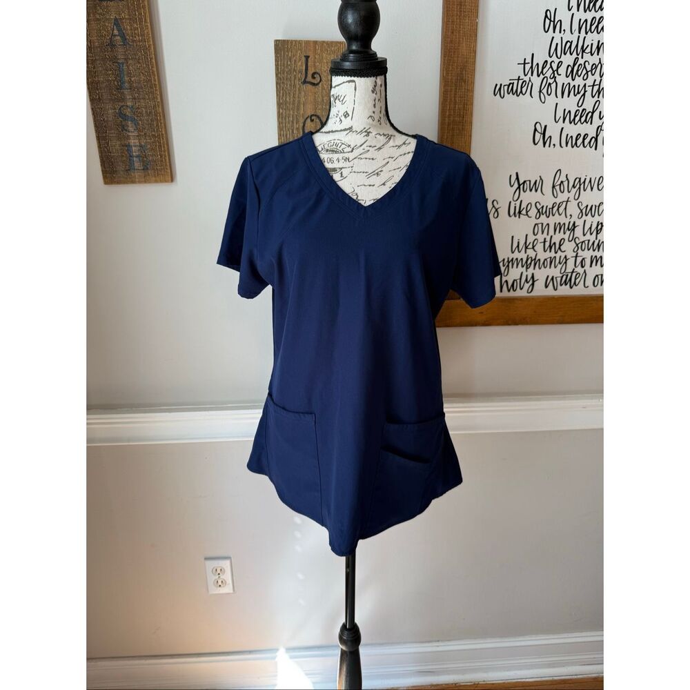Skechers by Barco Women's V-Neck Short Sleeve Medical Scrub Top Navy Blue Medium